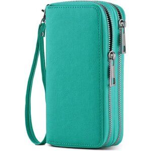 Cellphone Wallet for Women Dual Zipper Long Purse with Removable Wristlet
